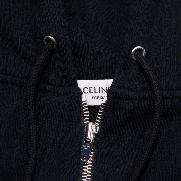 NEW CELINE x Hedi Slimane Loose Zipped Hoodie Black Cotton Fleece Logo XXL 2XL - Picture 7 of 15